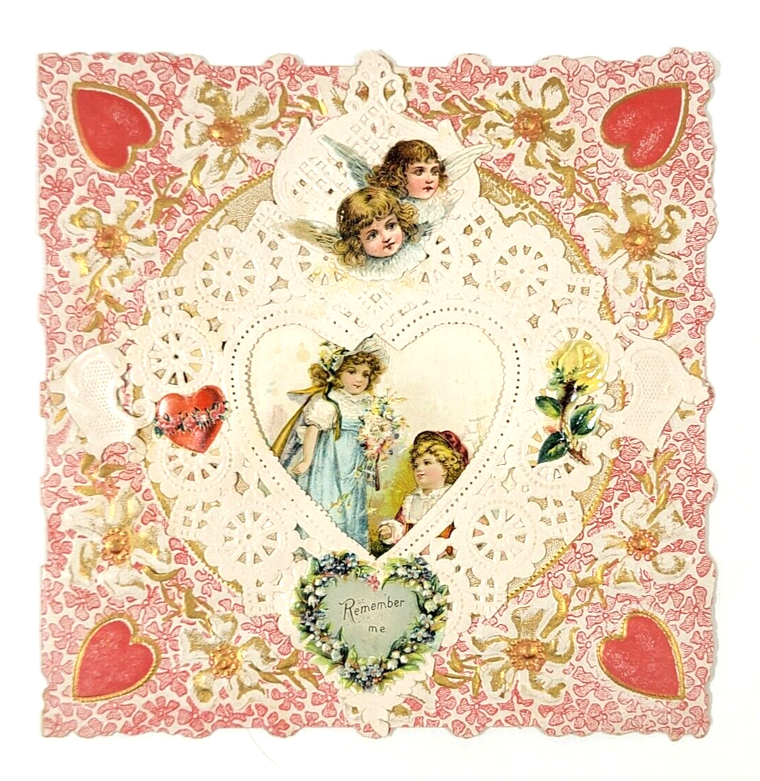Antique Victorian Die Cut Paper Lace Valentine Card Embossed *11
