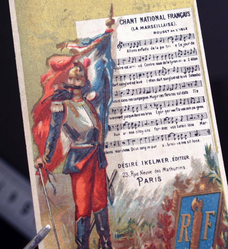 1890 GOLDEN CHROMO NATIONAL ANTHEM LA MARSEILLAISE MUSIC ROUGET DE L'ISLE CARD