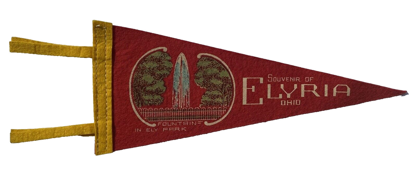 Vintage 1940\'s Elyria Ohio Mini Pennant Fountain in Ely Park Graphic Early Old