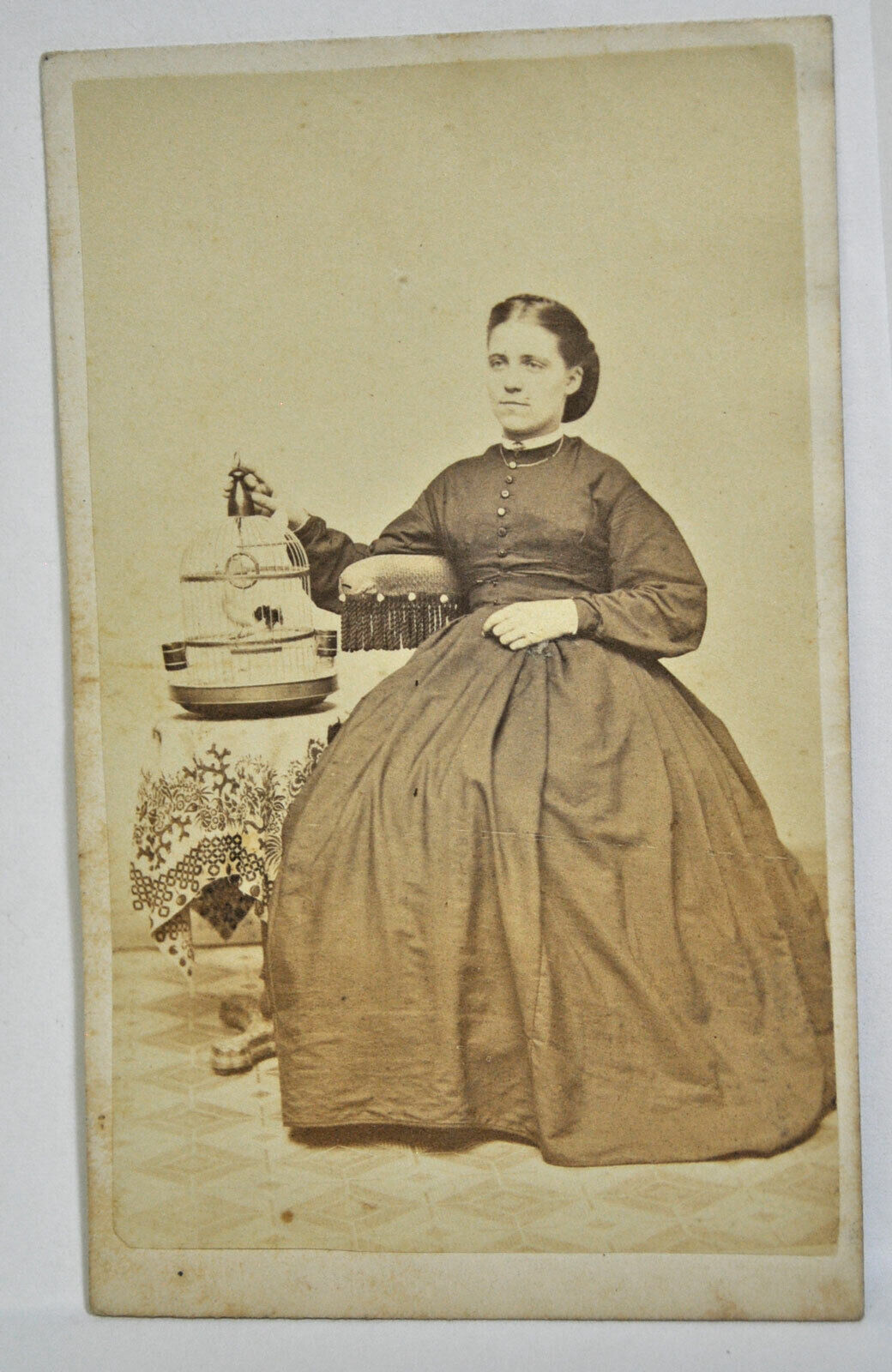 19th century Lady with Bird in Cage  -  CDV Photograph