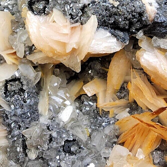 EXCEPTIONAL 4 1/2 INCH CERUSSITE CRYSTALS WITH BARITE OVER GALENA