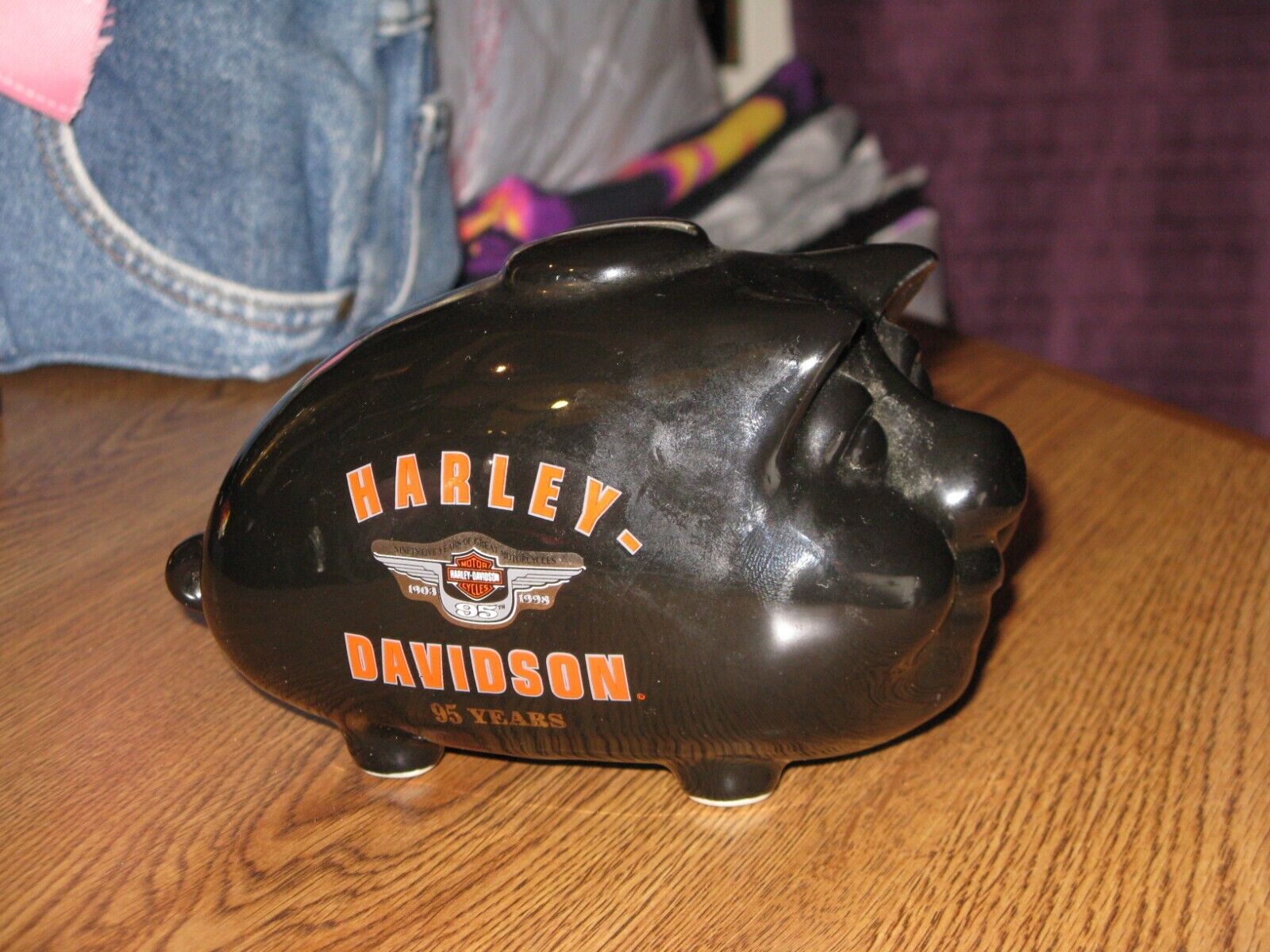 HARLEY DAVIDSON MOTORCYCLE HOG GAS TANK 95th ANNIVERSARY CERAMIC PIG COIN BANK