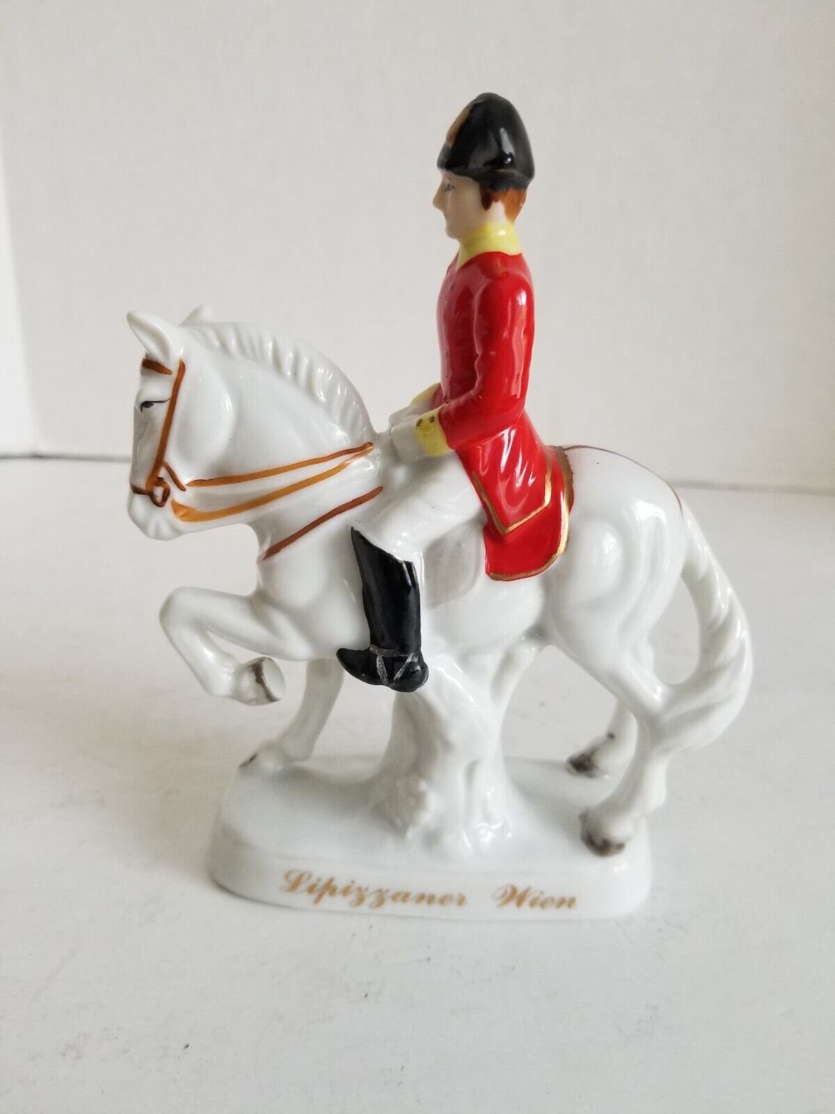 Lipizzaner Horse Figure German Porcelain Rider Red Coat Vintage 5 1/2\