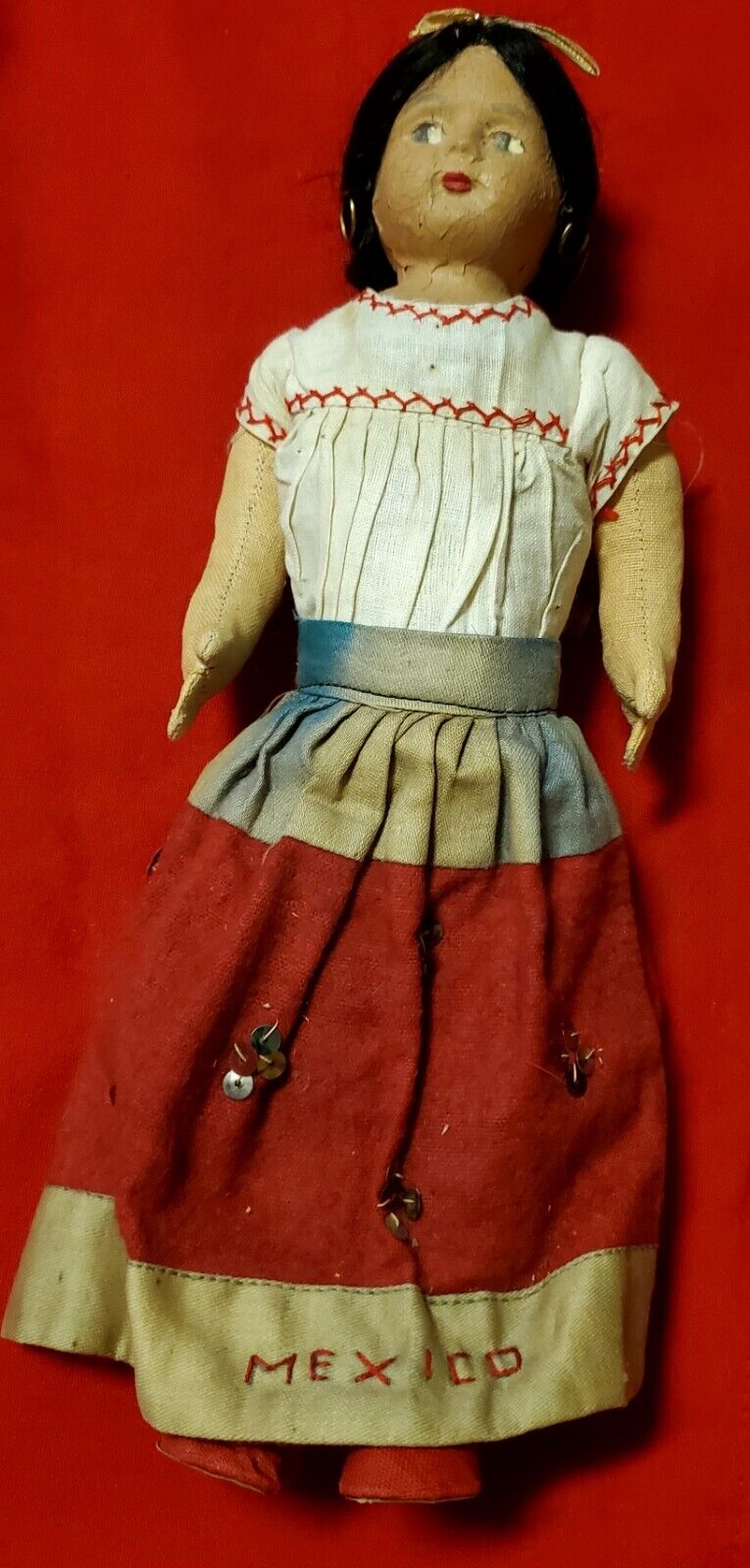 Vintage Handmade Mexican Native American Souvenir Doll In Historic Native Dress