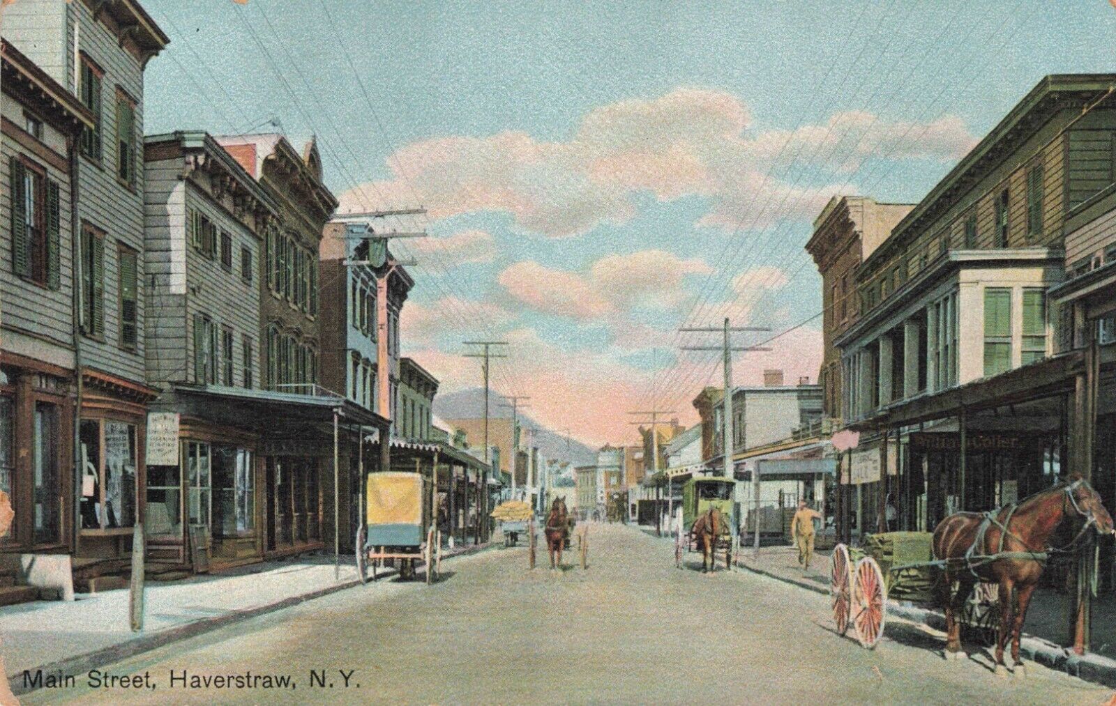 c1908 Haverstraw New York Main Street Horse & Buggy Rockland County NY Postcard