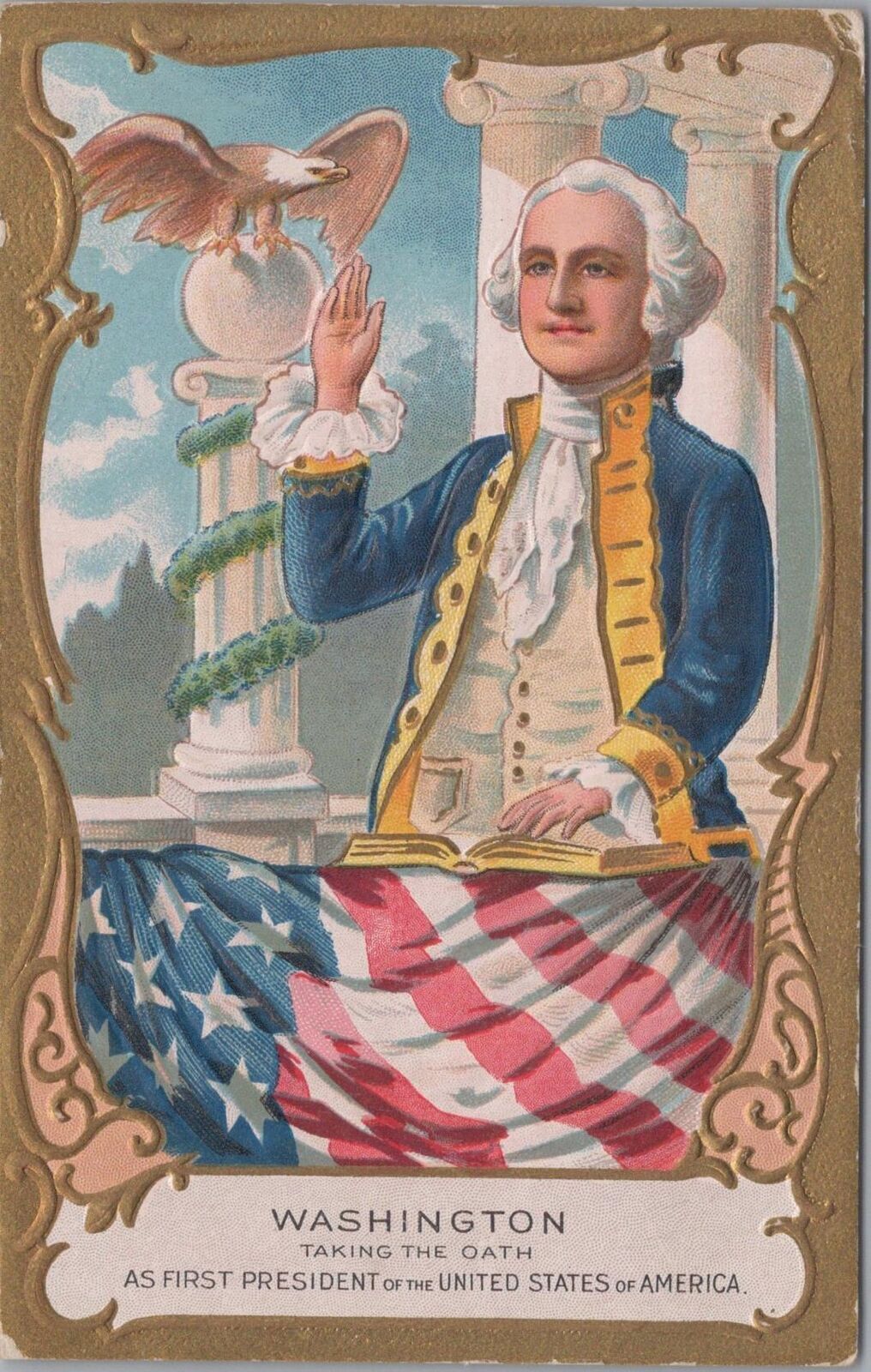 Patriotic Postcard George Washington Taking the Oath First President US 