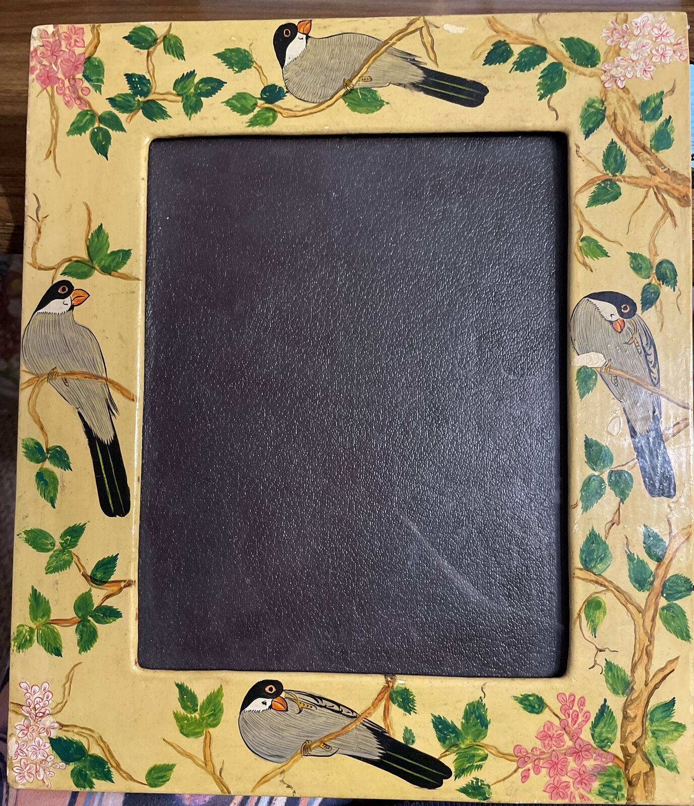 Pretty Vintage 1930s Picture Frame Painted Bird Motif For Picture 7.25” X 9.25”
