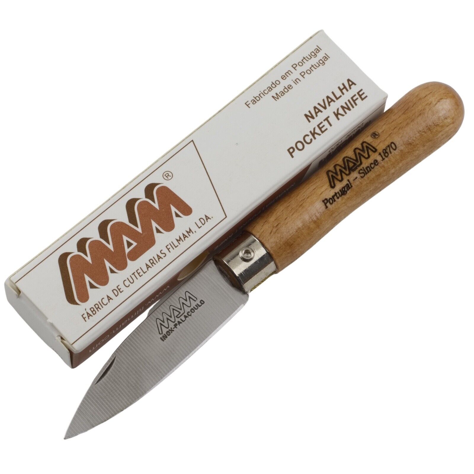 MAM Small Folder Drop Point Folding Pocket Knife Brown Beechwood Portugal