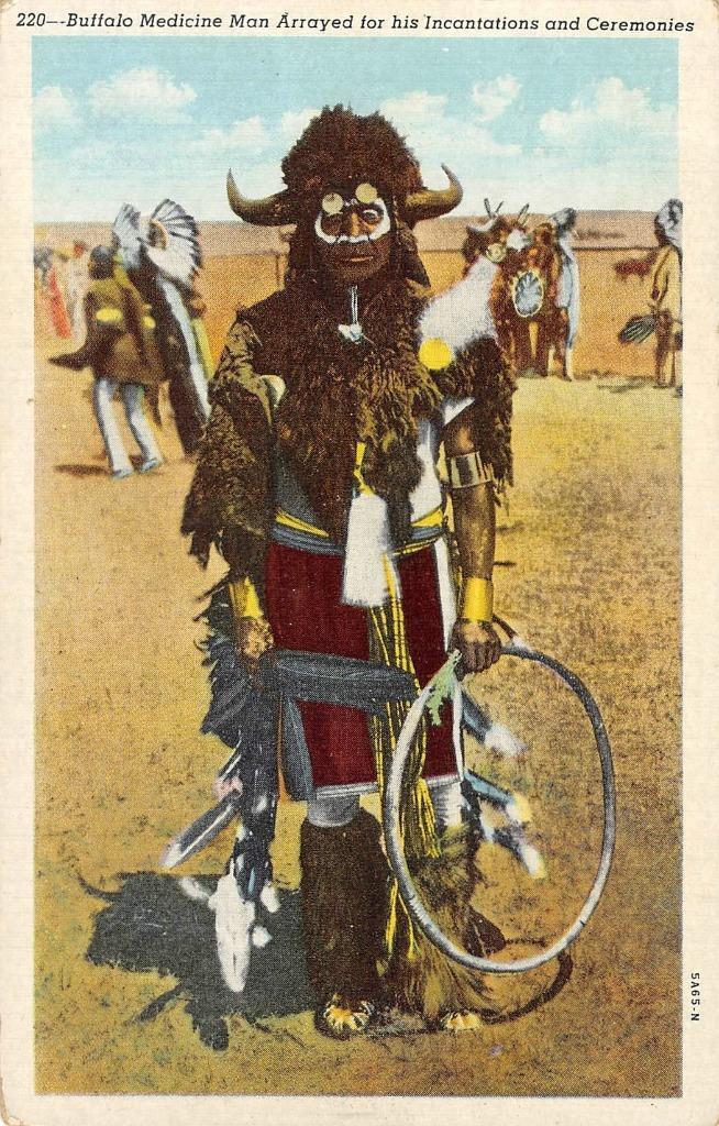 BUFFALO MEDICINE MAN Native American Indian Sanborn c1930s Vintage Postcard