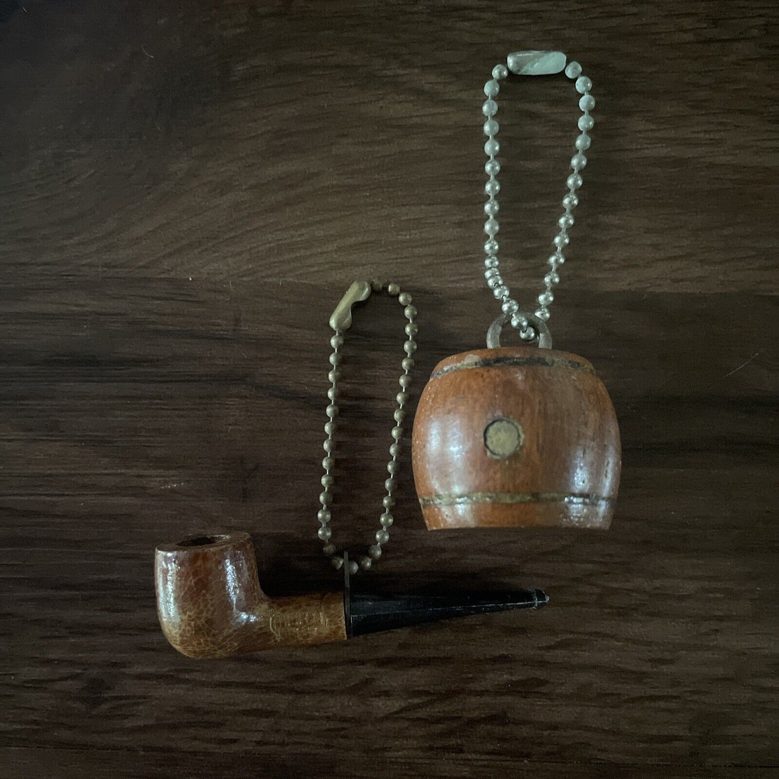 Vintage Thrifco Briar Mini Tobacco Smoking Pipe Made in Italy & Barrel Keychain