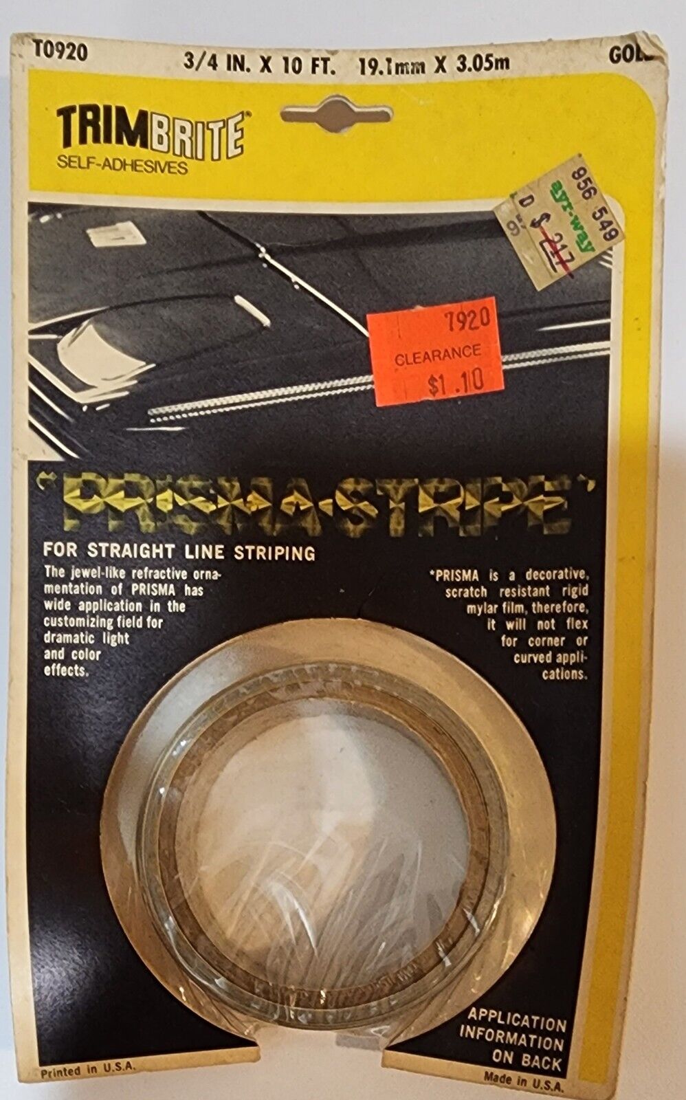 Vtg 1970\'s NOS TrimBrite Custom Trim Prisma-Gold Pin Stripes 3/4\