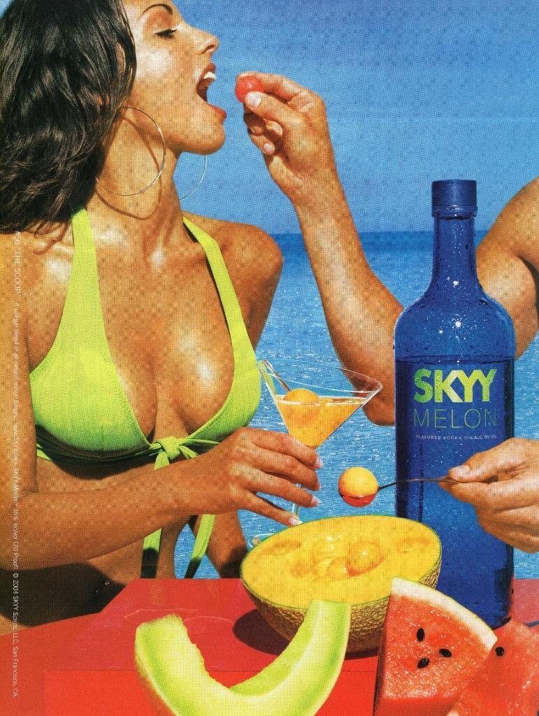 2004 SKYY VODKA MAGAZINE PRINT AD SEXY WOMAN IN GREEN BIKINI TOP SKYY MELON