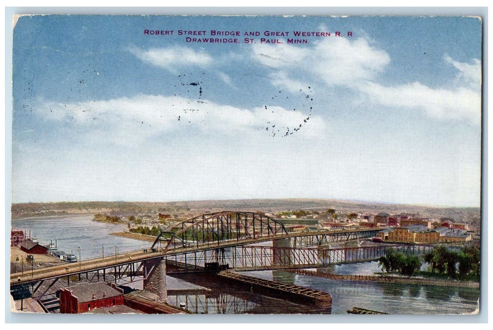 1912 Robert Street Bridge & Great Western Railroad St. Paul Minnesota Postcard