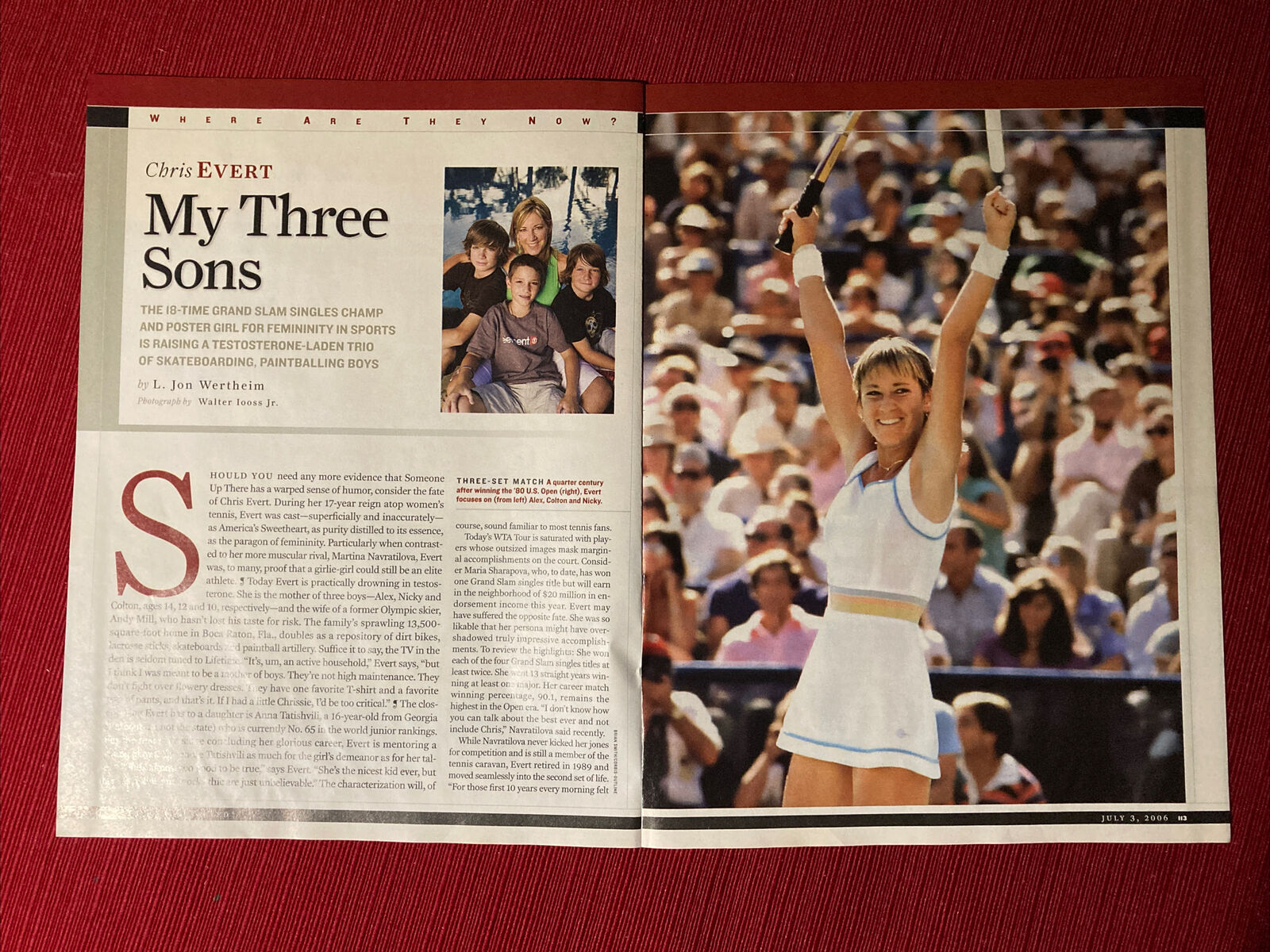 Tennis Legend Chris Evert 3-page 2006 Print Article - Great To Frame
