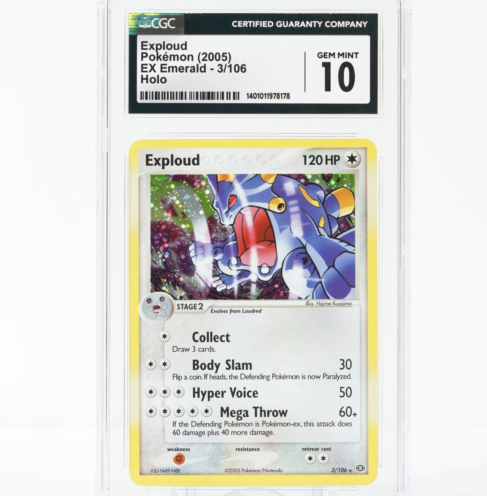 CGC 10 Exploud 3/106 Holo Pokemon EX Emerald 2005