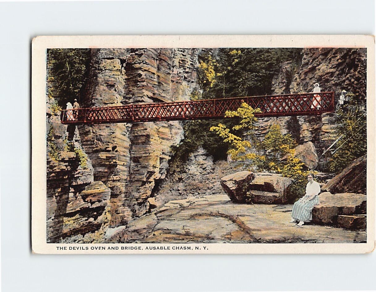 Postcard the Devils Oven and Bridge Ausable Chasm New York USA