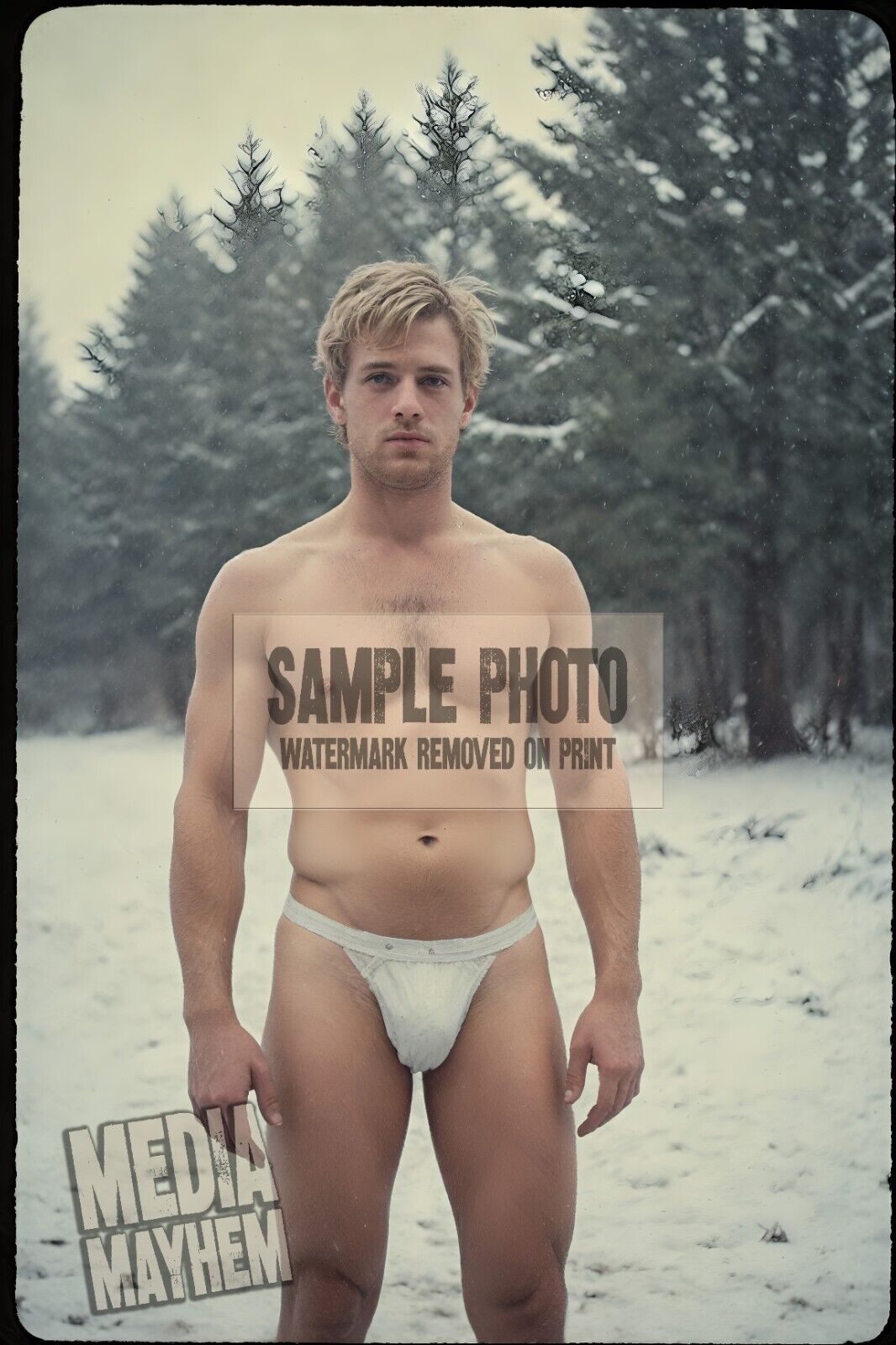 Young Jock with big Bulge in Alaska Snow Print 4x6 Gay Interest Photo #164