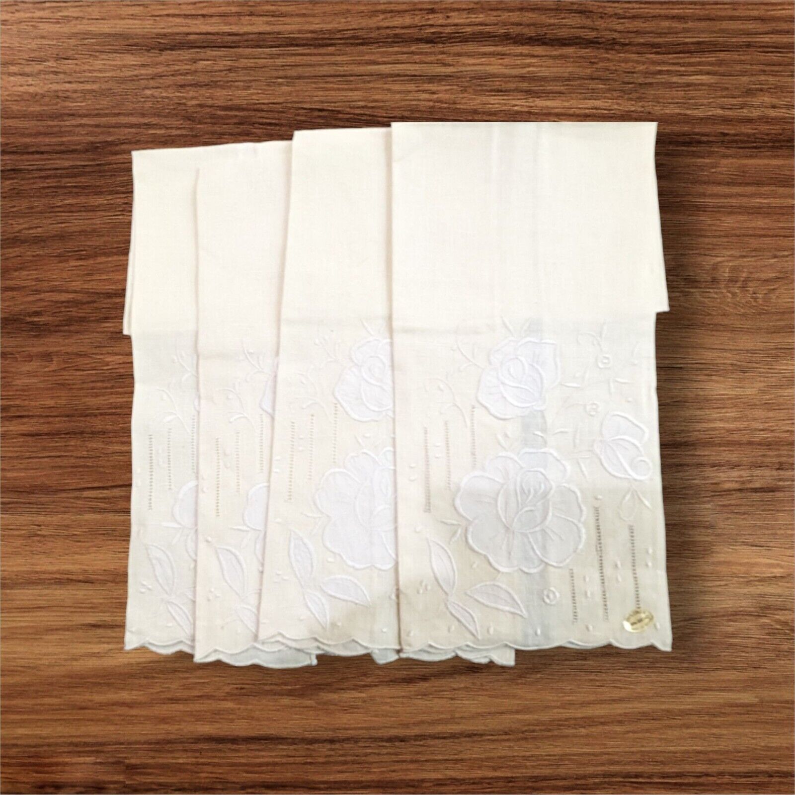 vtg Linen hand towels cream set of 4 kitchen bath tea towels cottage Farmhouse