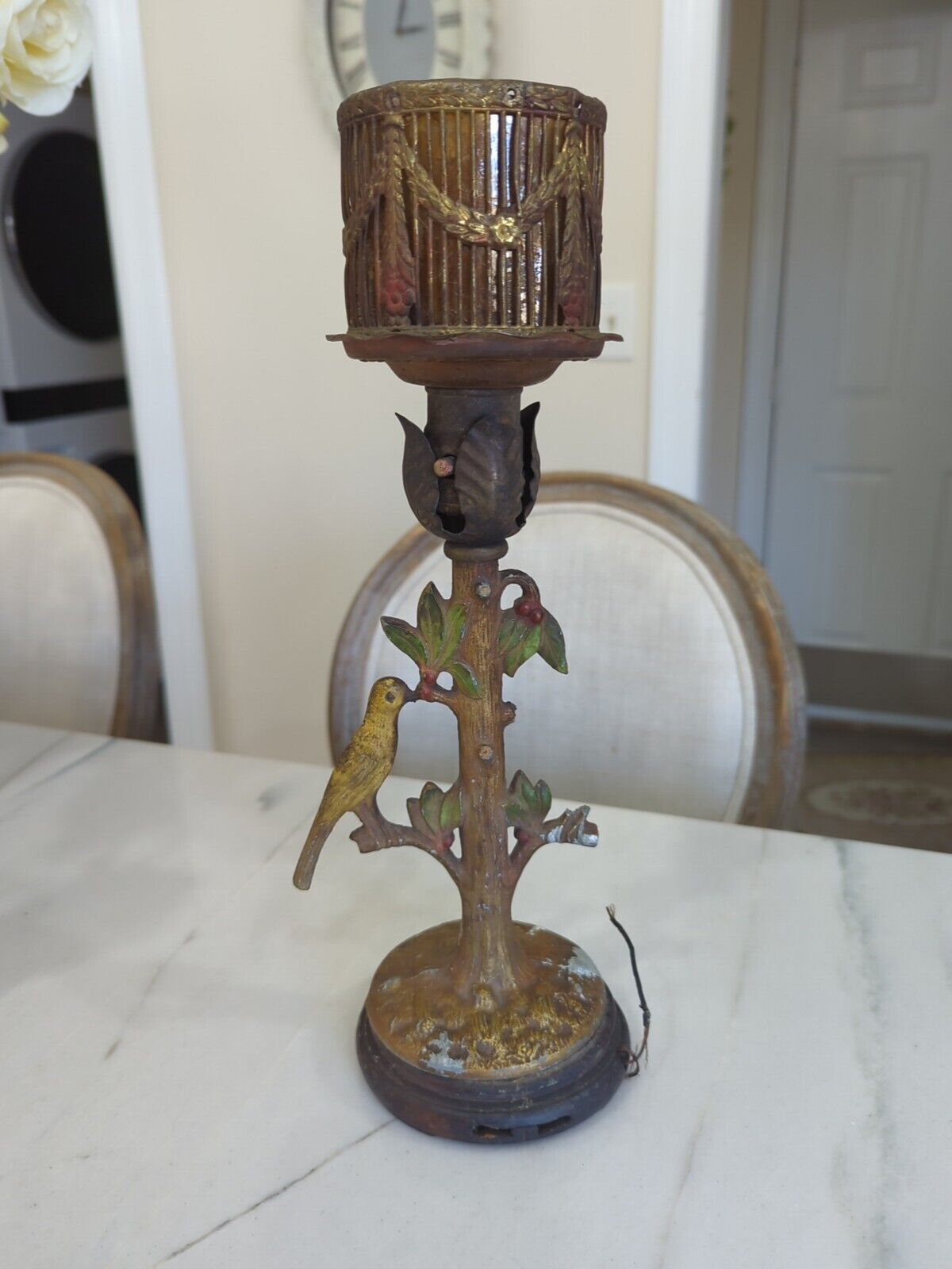 AS IS VTG Parrot Table Lamp Art Deco Cast Iron Brass BARBOLA Bird Unique JAPAN