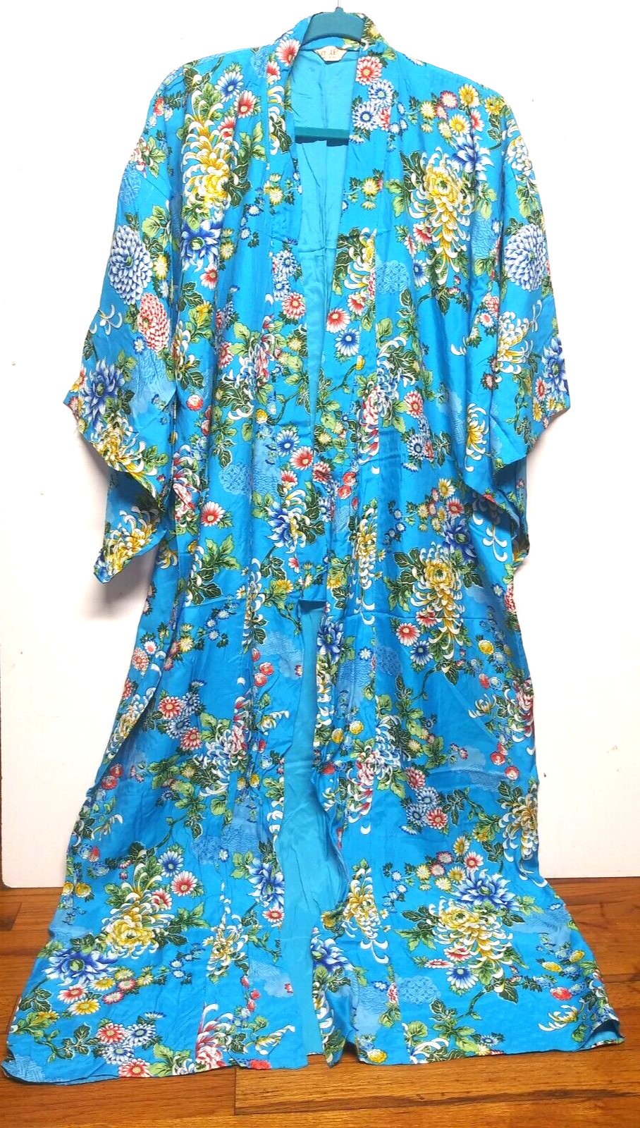 NWOT Vintage Japanese Kimono Robe One Size Turquoise multicolor Floral Viscose