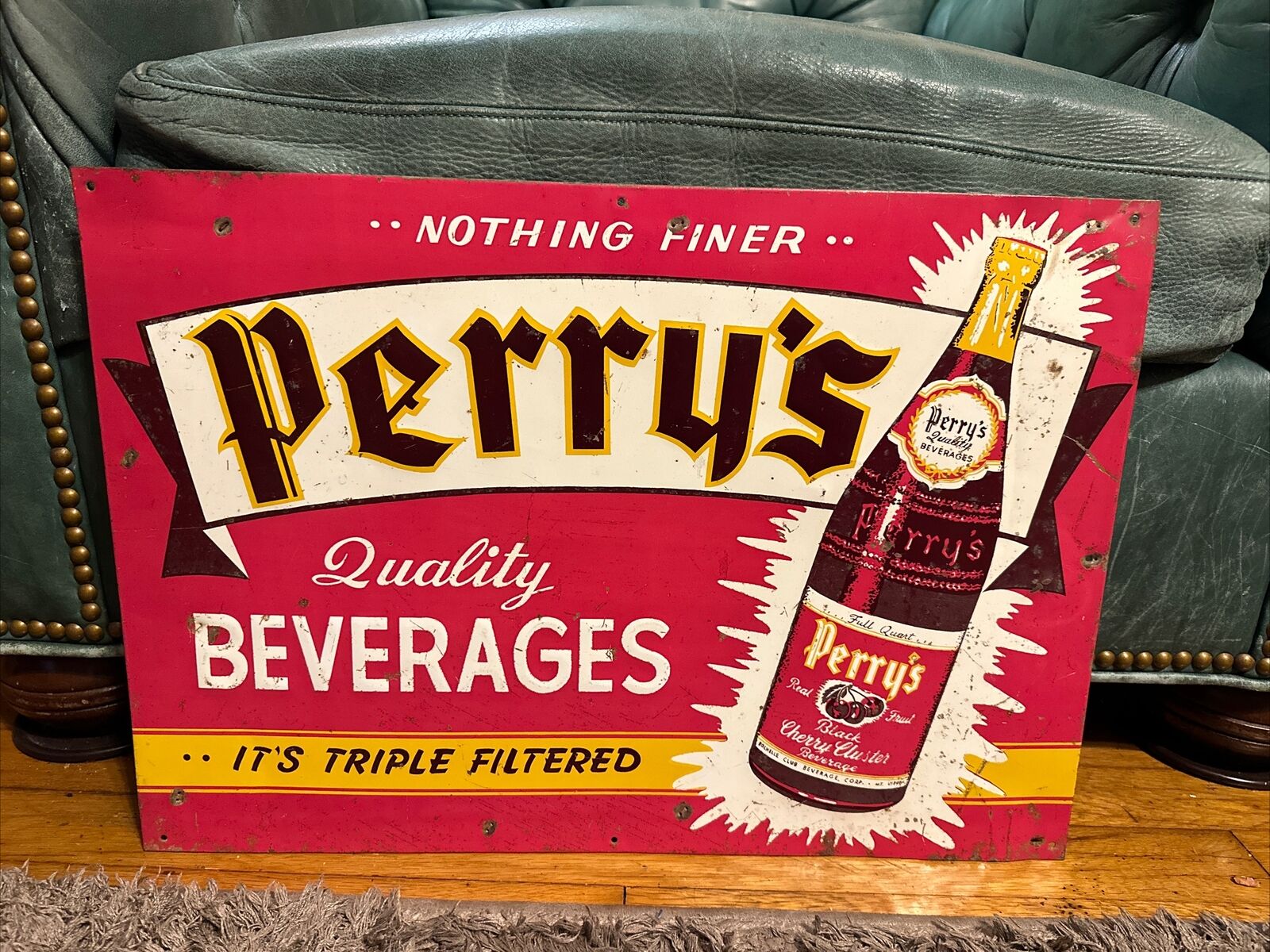 RARE PERRY’S BEVERAGE SODA ADVERTISING SIGN