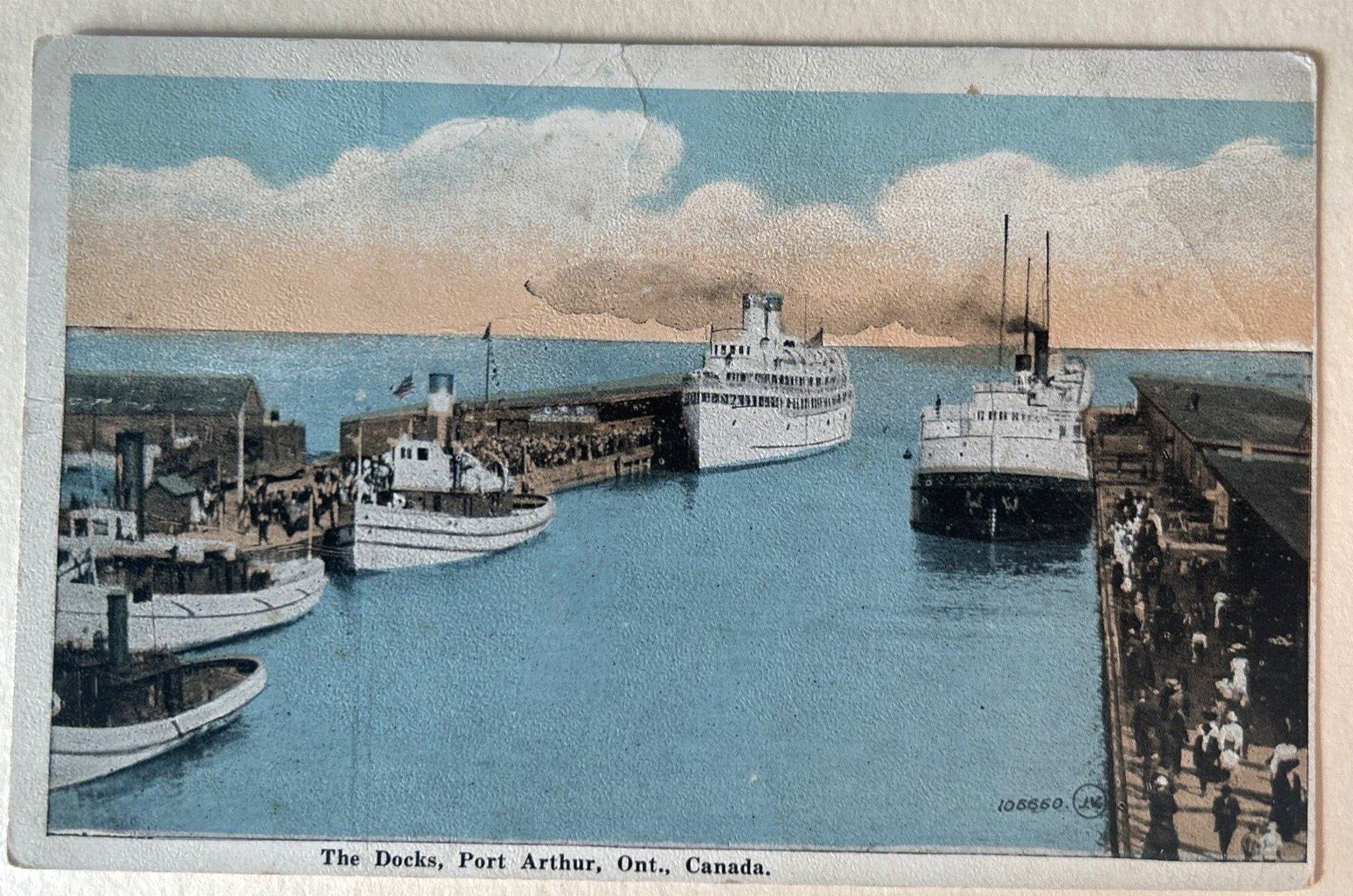 The Docks Port Arthur Ontario Canada c1920 White Border Postcard Ships Docked