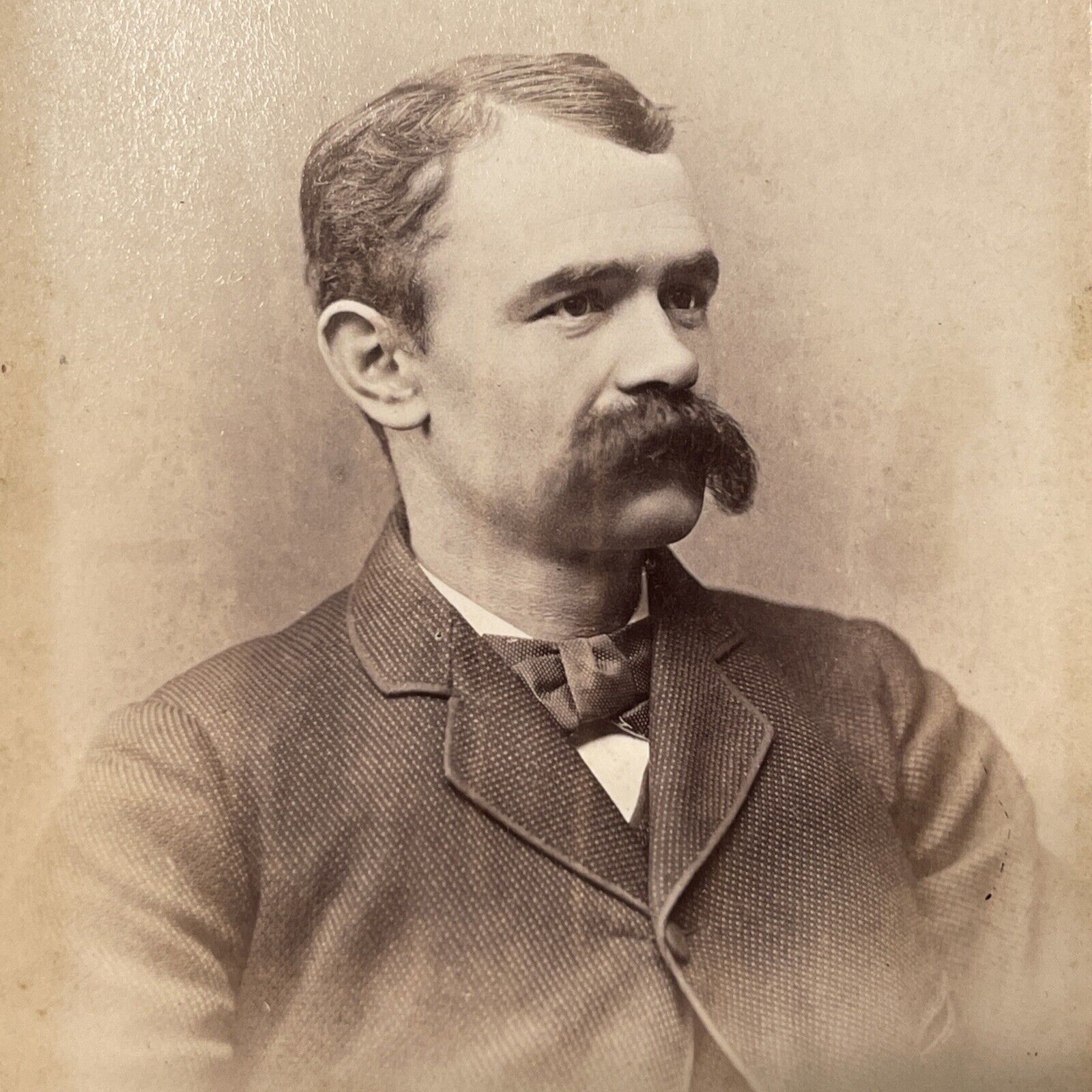 1883 Man Epic Handlebar Mustache Cabinet Card Photograph - Harrisburg PA Antique
