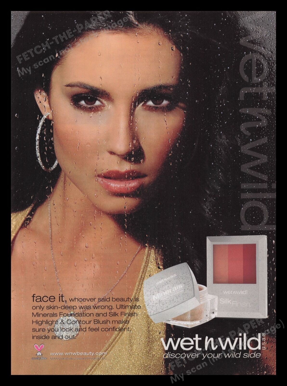 Wet n Wild 2000s Print Advertisement Ad 2008 Cosmetics Sexy Brunette Water Drips