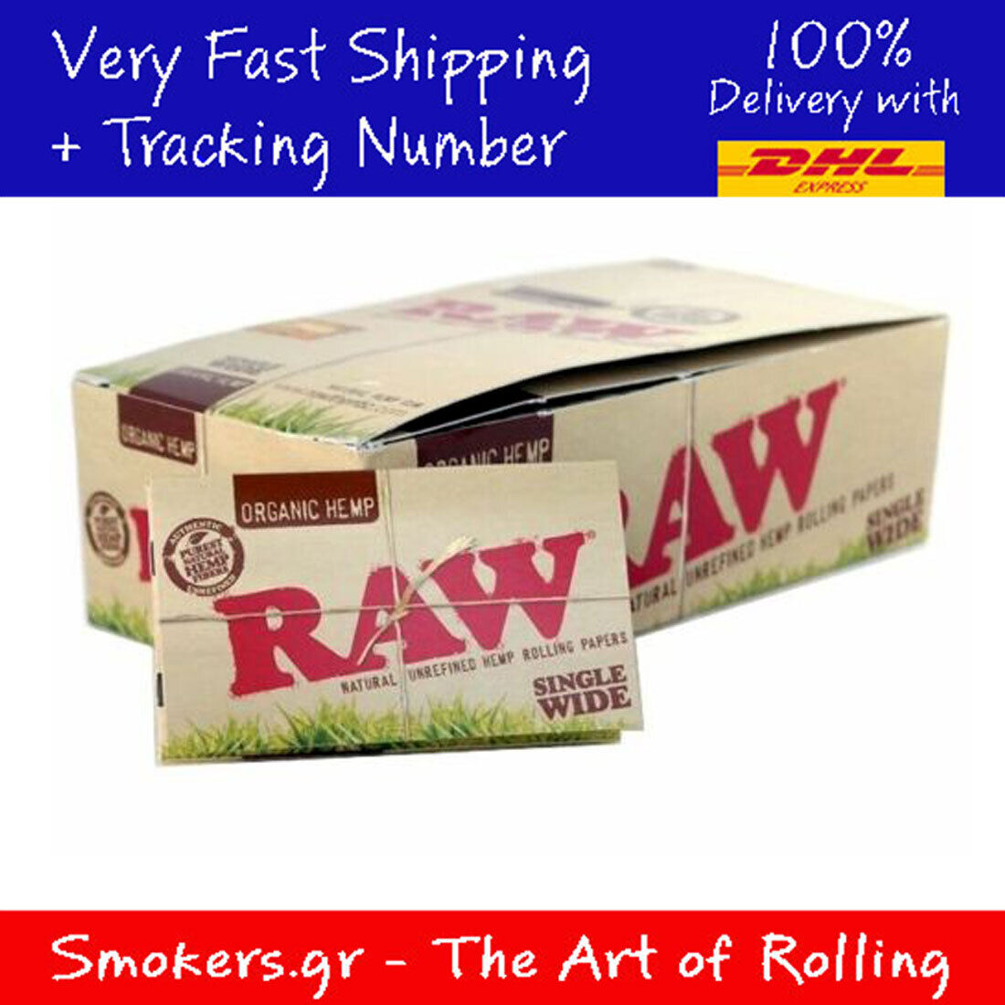 1x Full Box Raw Double Organic Hemp Single Wide Rolling Papers
