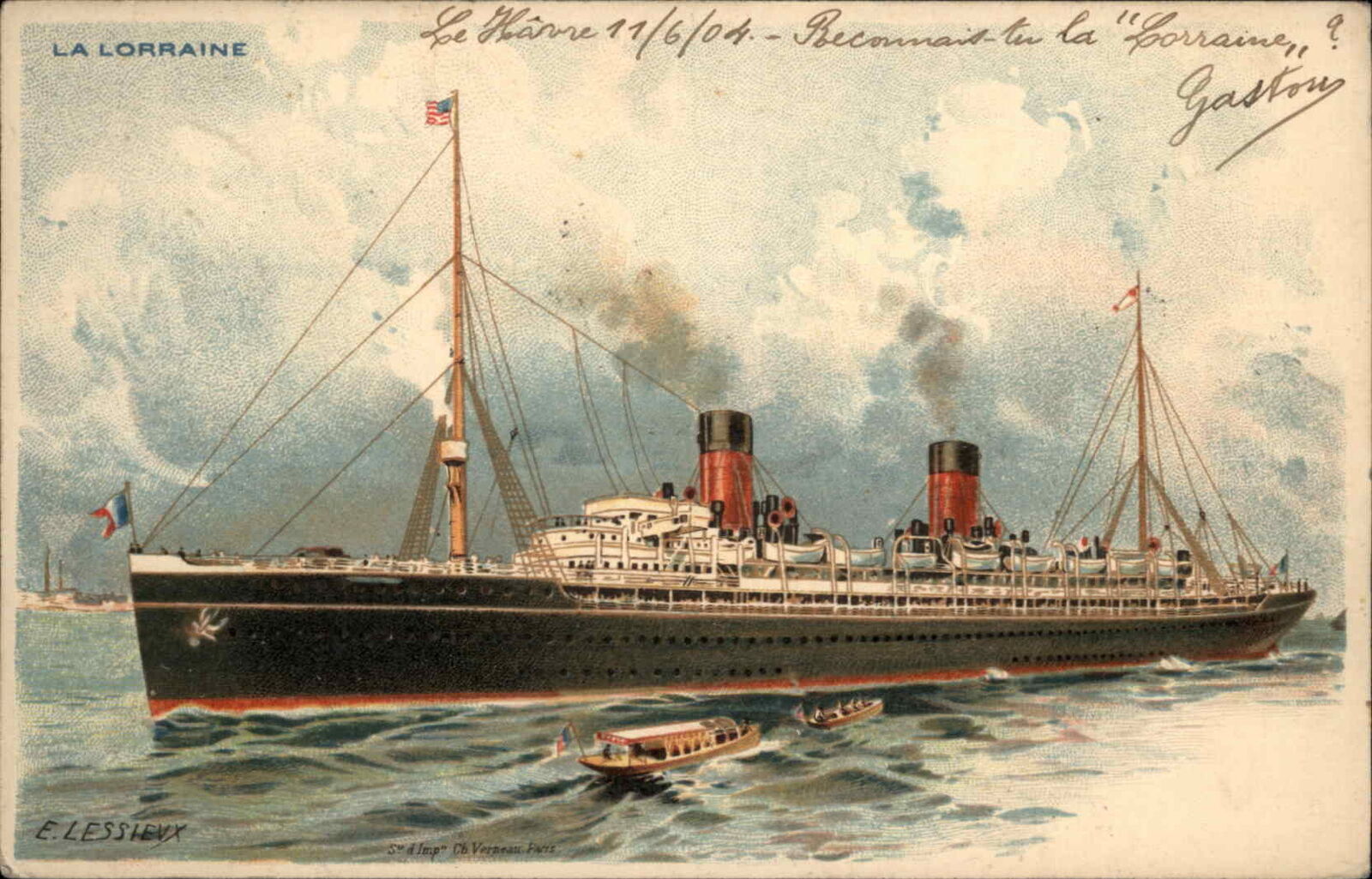 E Lessieux Cruise Ship Steamer Steamship La Lorraine 1904 Cancel Vintage PC