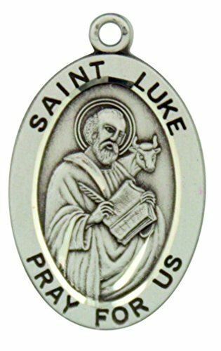 HMHReligiousMfg Sterling Silver Patron Saint Luke Pray for Us Pendant, 1 1/16 In