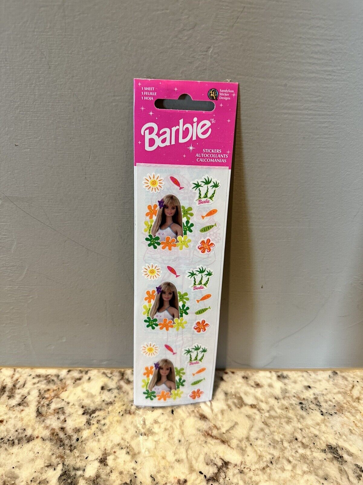 Vintage sealed 1998 Barbie tropical stickers with palm trees