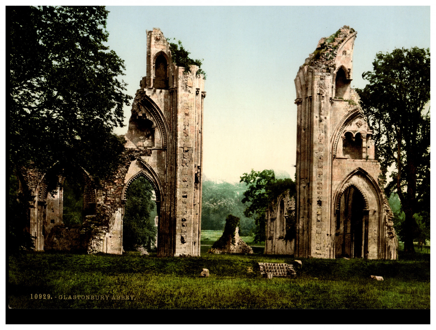 England. Glastonbury. Abbey. Vintage photochrome by P.Z, photochrome Zurich p