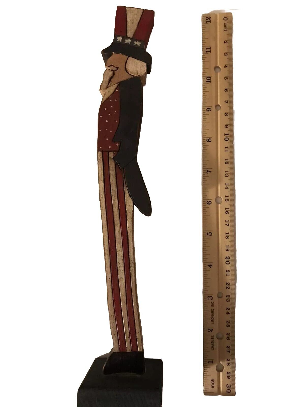 Stylized Wooden Uncle Sam 11 3/4  inches Tall red white blue patriotic Statue