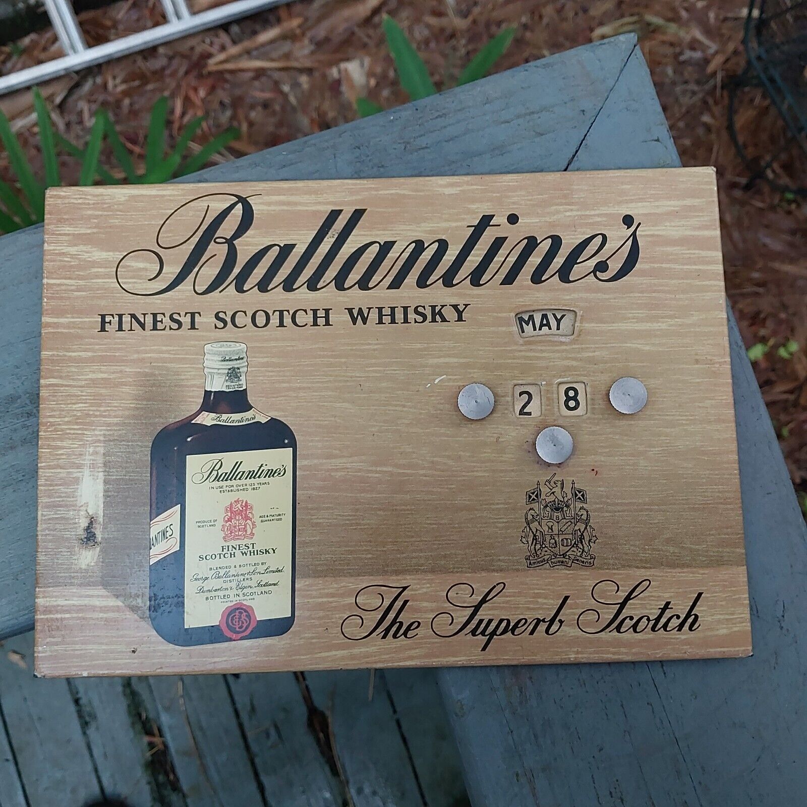 Rare Ballantines Finest Scotch Whiskey Desk Calender Sign  Tin 9 1/2\