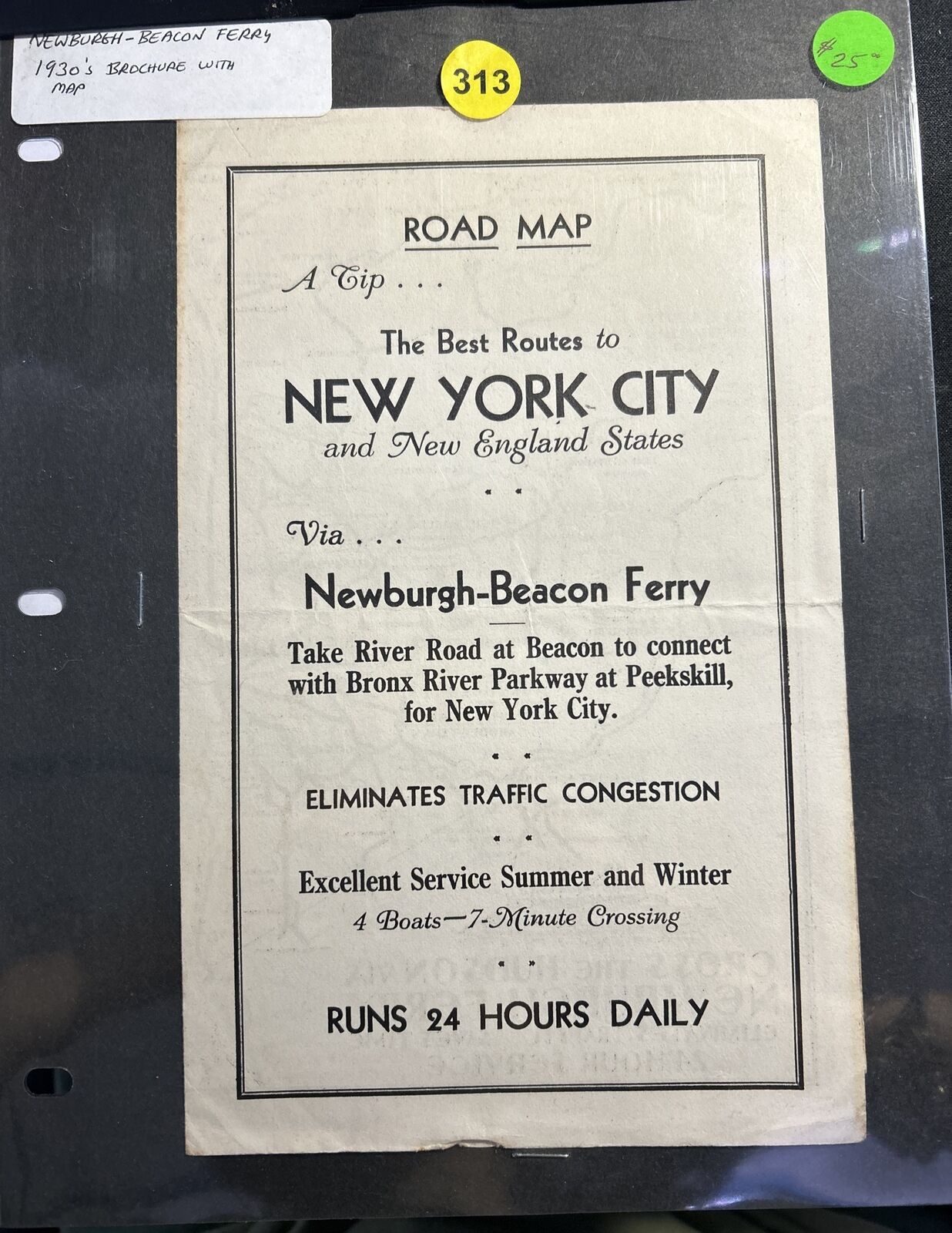 Vintage 1930s Newburgh-Beacon Ferry New York NJ Mass CT - Road map