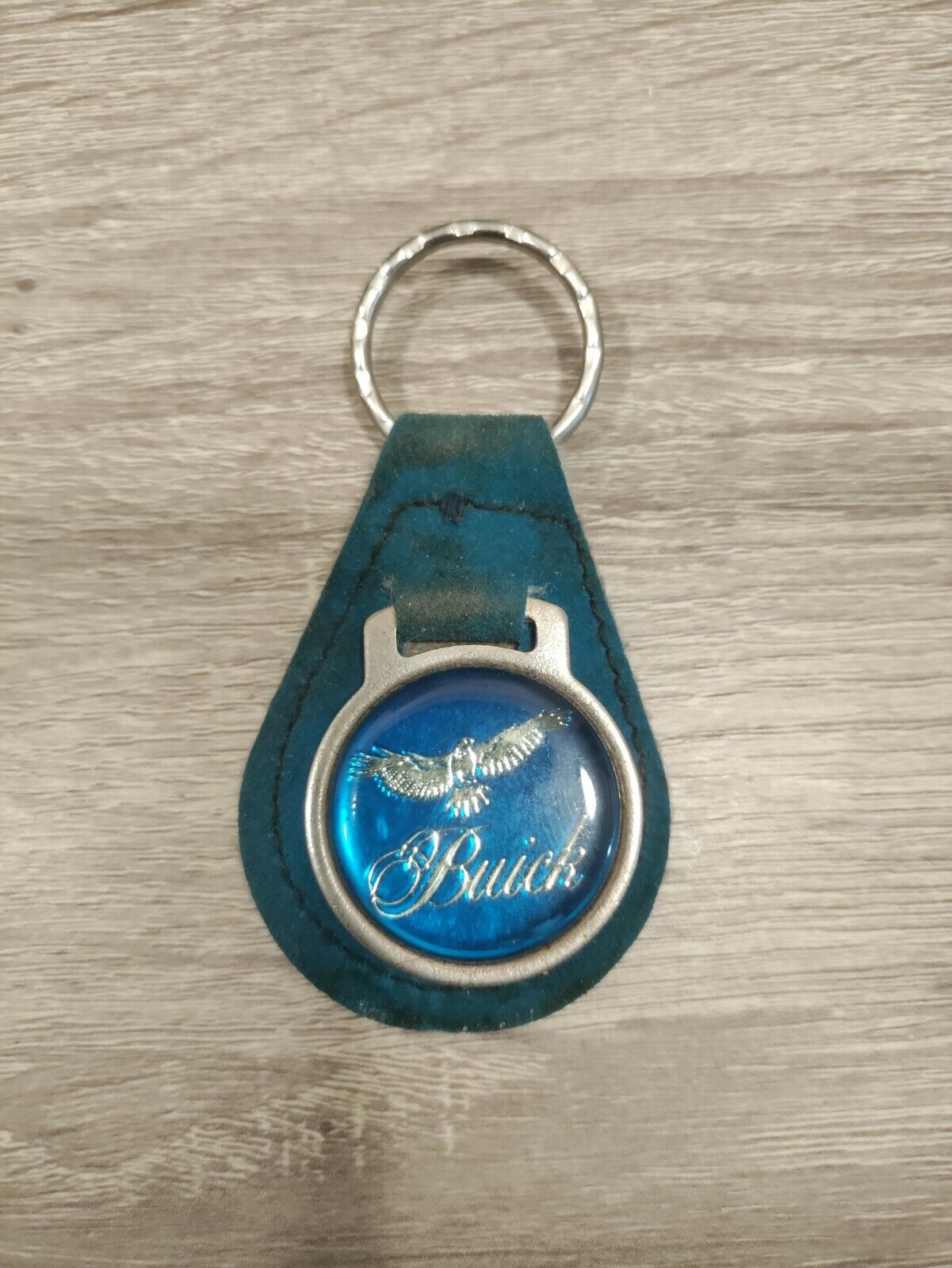 RARE VINTAGE BUICK Blue Leather Key Chain Ring 