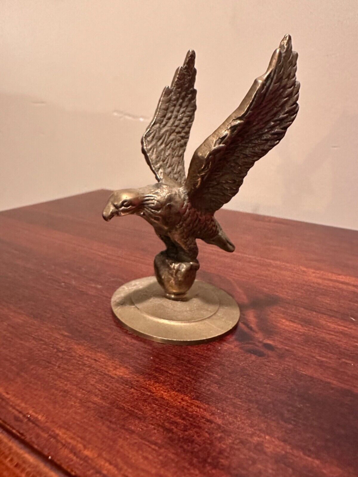 Vintage Solid Brass Eagle Statue On Rock 4 Inches High