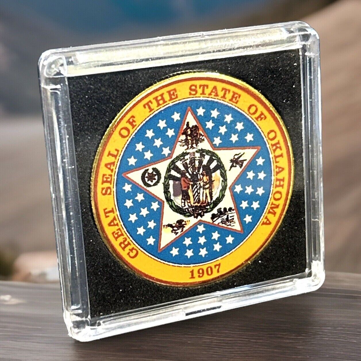 OKLAHOMA (OK) State Seal 1907 Colorized Collectible Challenge Coin WITH CASE