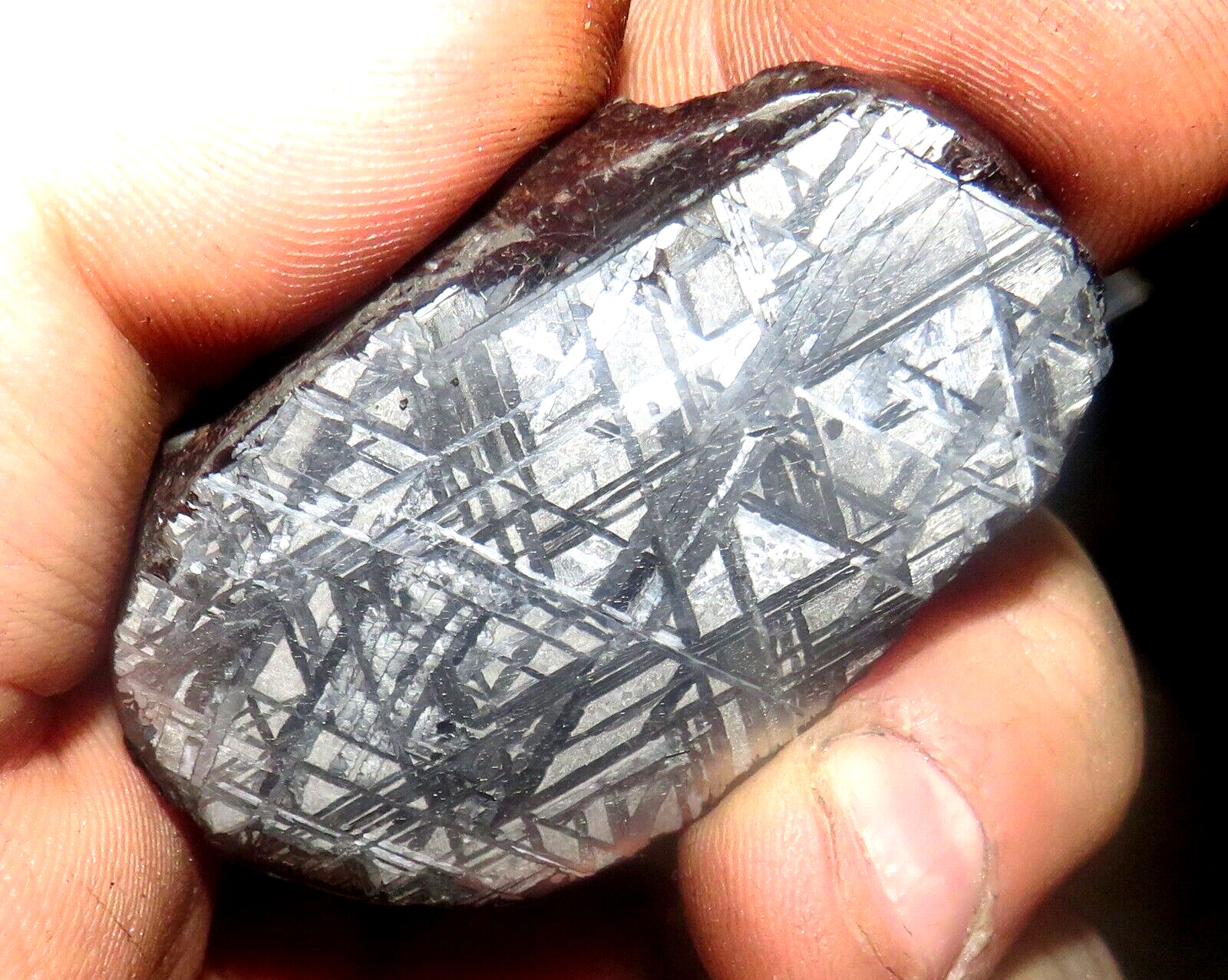 78 gm muonionalusta Meteorite slab Sweden,  iron nickel ring ETCHED