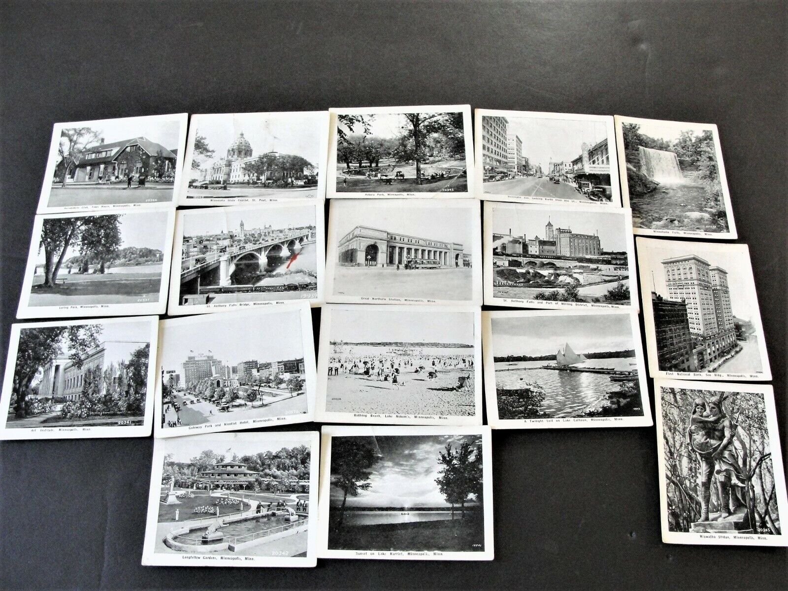 Views of Minneapolis, Minnesota -1910s/20s Set of (17) Lithographed Cards. RARE.