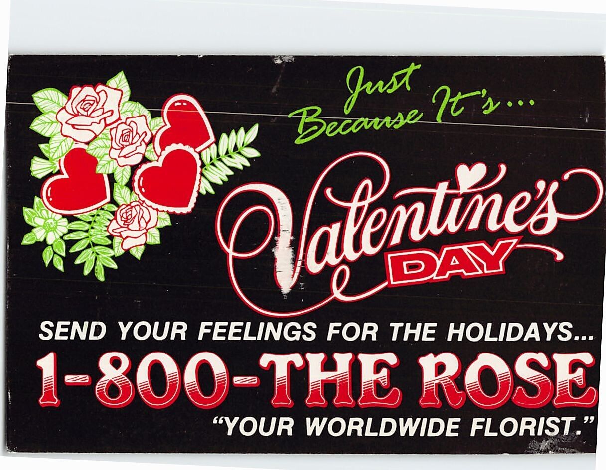 Postcard Just Because Its... Valentines Day 1 800 The Rose