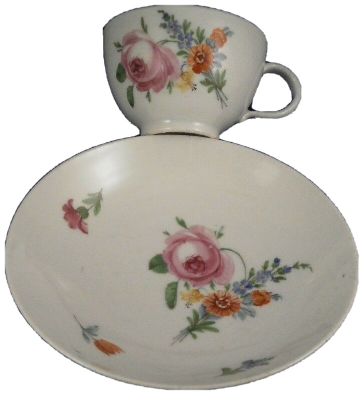 Antique 18thC Volkstedt Porcelain Floral Cup & Saucer Porzellan Tasse Thuringia