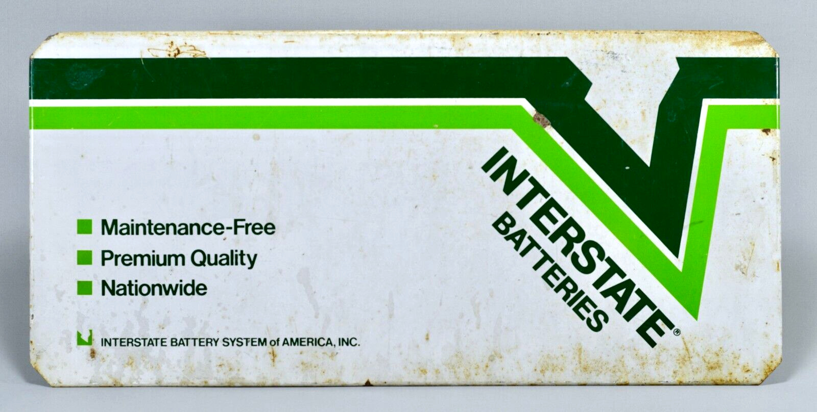 Vtg Interstate Batteries Metal Rack Topper Sign Original Car Battery Advertising