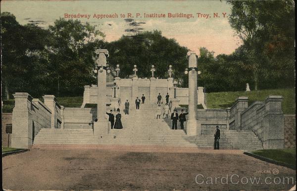 1913 Troy,NY Broadway Approach to R.P. Institute Buildings Rensselaer County