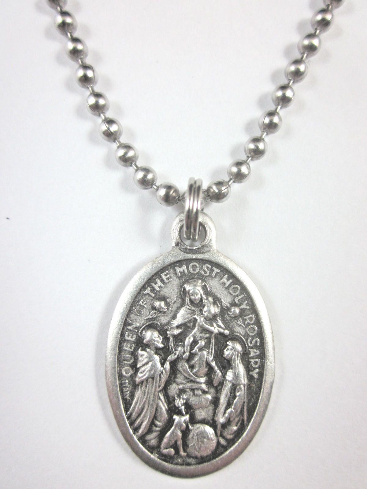 Queen of the Most Holy Rosary Medal Pendant Necklace 24\