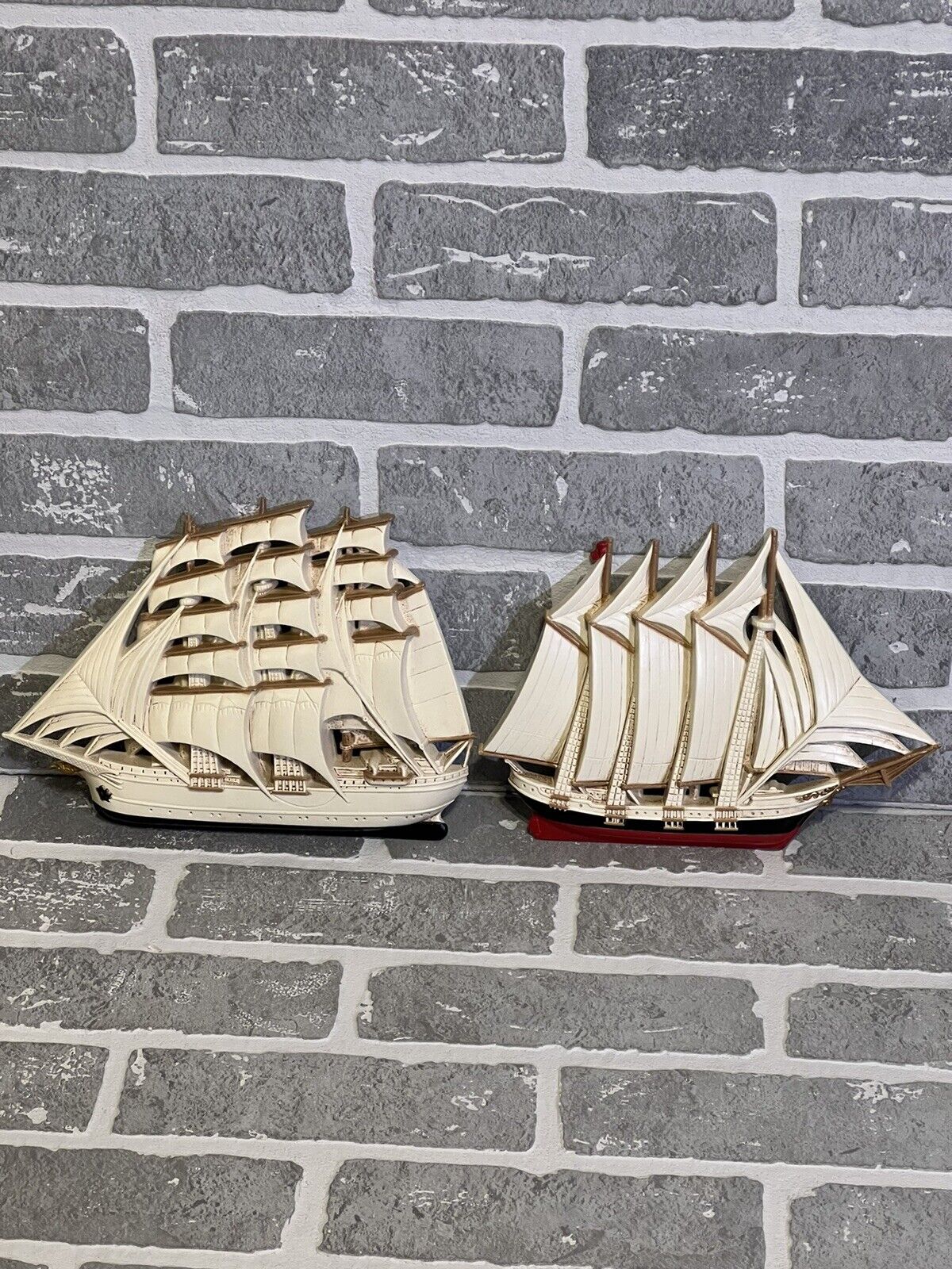 Vintage Nautical Pair Clipper Ships Wall Art Plastic Preowned