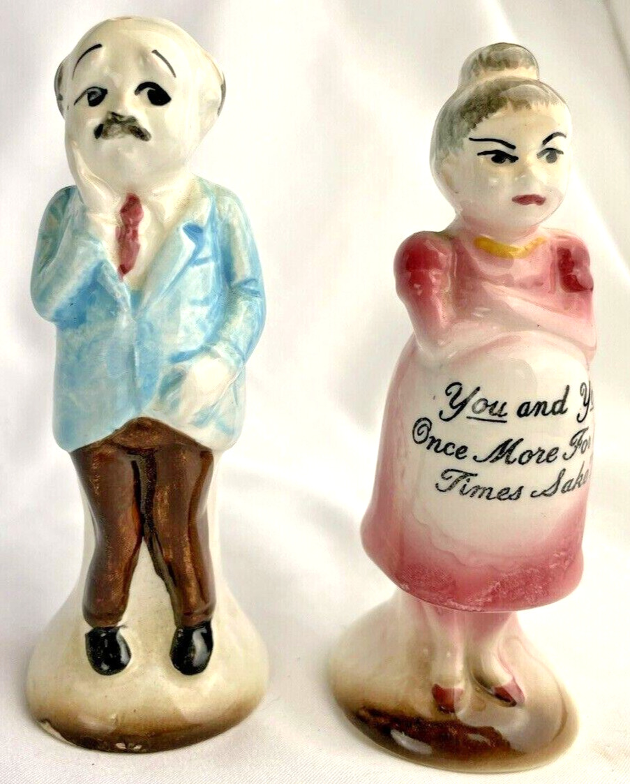Vintage You and Yours Pregnant Lady Nervous Man Funny Salt and Pepper Shakers