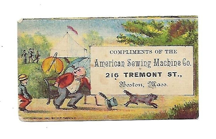 c1890 Victorian Trade Card American Sewing Machine Co. Boston, Mass