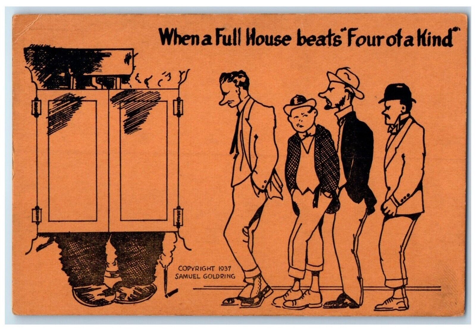 c1910\'s Men Bathroom When A Full House Beats Four Of A Kind Antique Postcard
